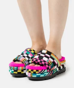 UGG MAXI CHECKS SLIDE - Heeled Mules - Black/multi-coloured