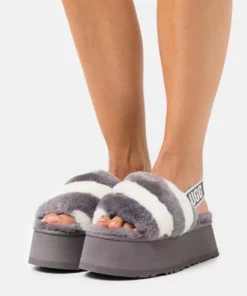 UGG EXCLUSIVE DISCO STRIPE SLIDE - Platform Sandals - Shade/white