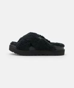 UGG FUZZ SUGAR CROSS SLIDE - Slippers - Black
