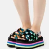 UGG DISCO CHECKS SLIDE - Platform Sandals - Black/multi-coloured